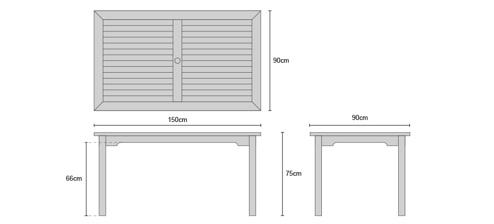 Sandringham 5ft Teak Hardwood Rectangular Garden Table - Dimensions